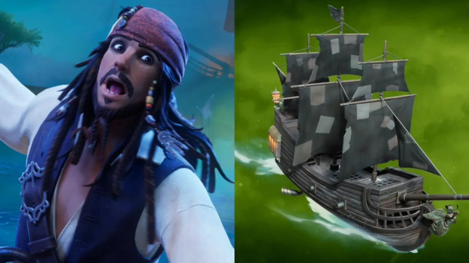 Fortnite Jack Sparrow skin and his Jack's Ship Glider.