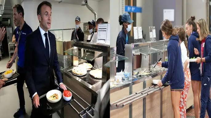 People lining up for food at Olympic Village