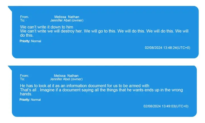 Samples of messages logged by the official complaint made by Lively