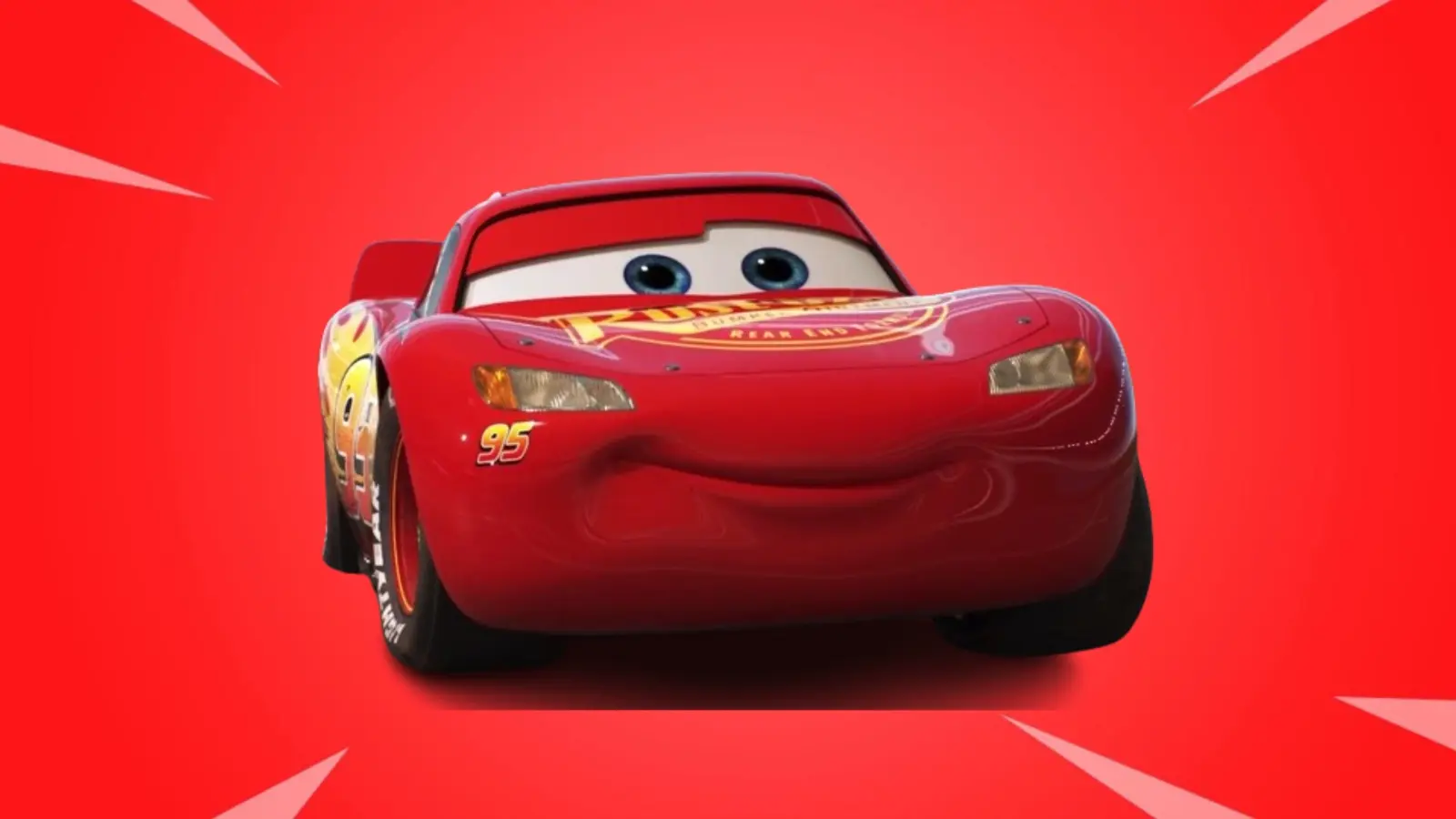 A screeshot featuring Lightning McQueen from Cars with Fortnite background.