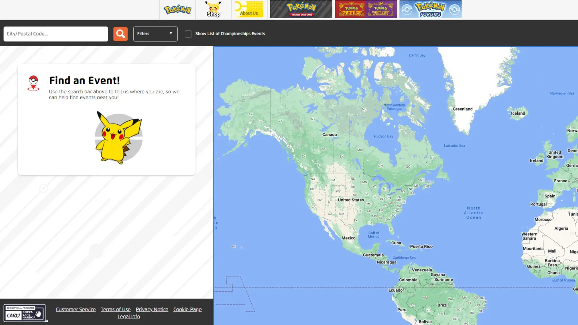 Pokemon League Event Locator tool screengrab.