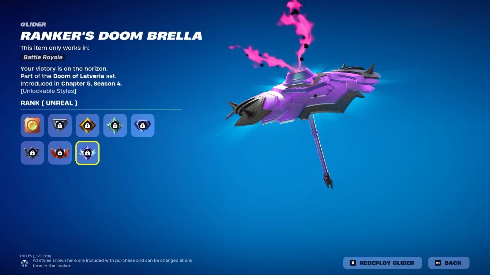 Fortnite Ranker Doom Brella reward in Chapter 5 Season 4.