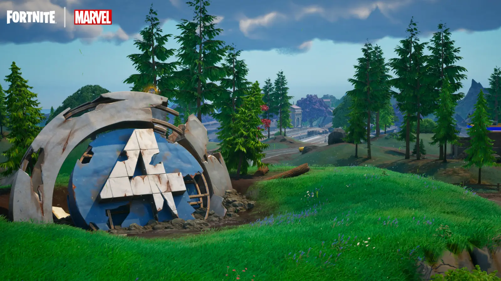 Fractured Fantastic Four landmark in Fortnite Chapter 5 Season 4.