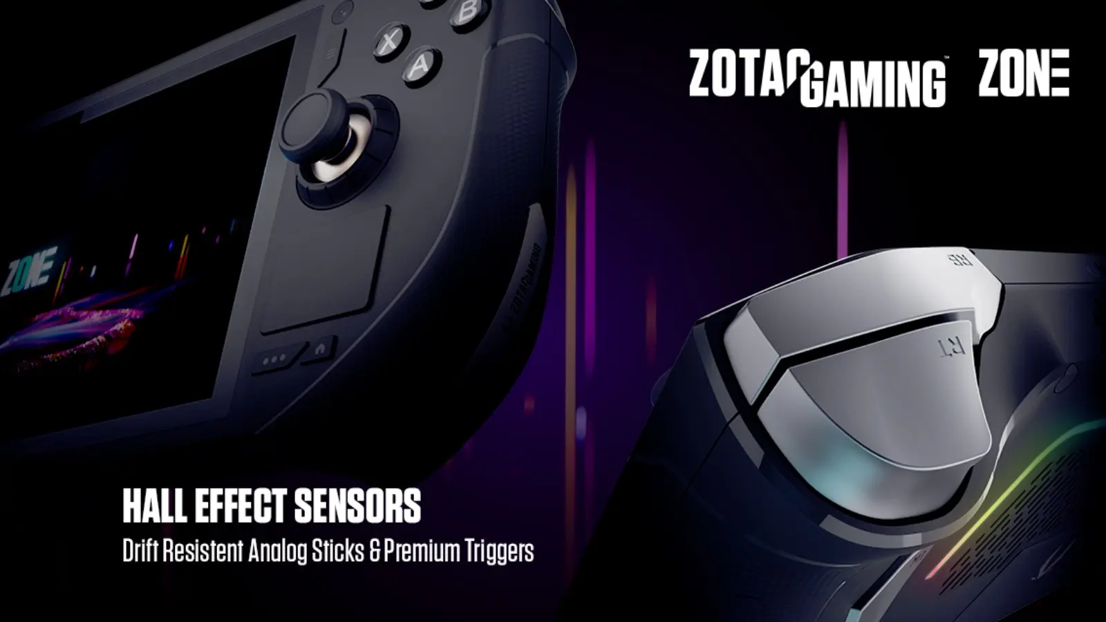 Zotac Zone trigger render on purple background