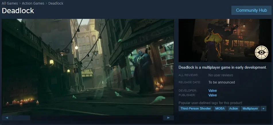 An image of the Deadlock Steam page.