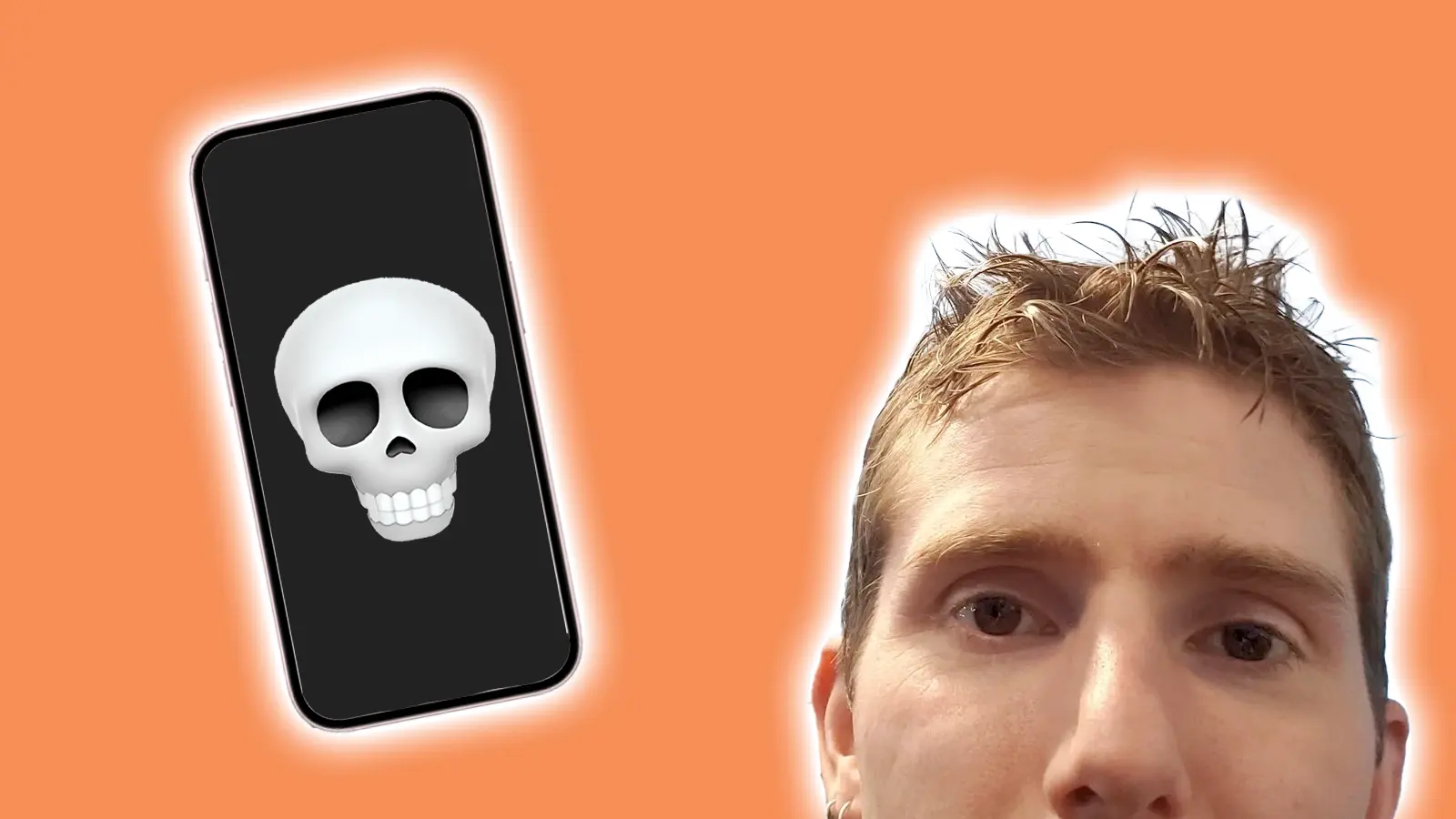 linus from lionus tech tips next to a phone with a skull on it