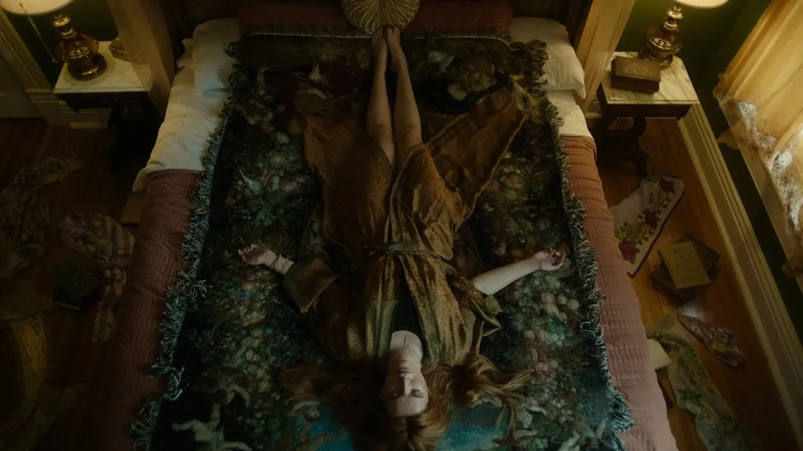 Bella Thorne lying on a bed in Saint Clare.