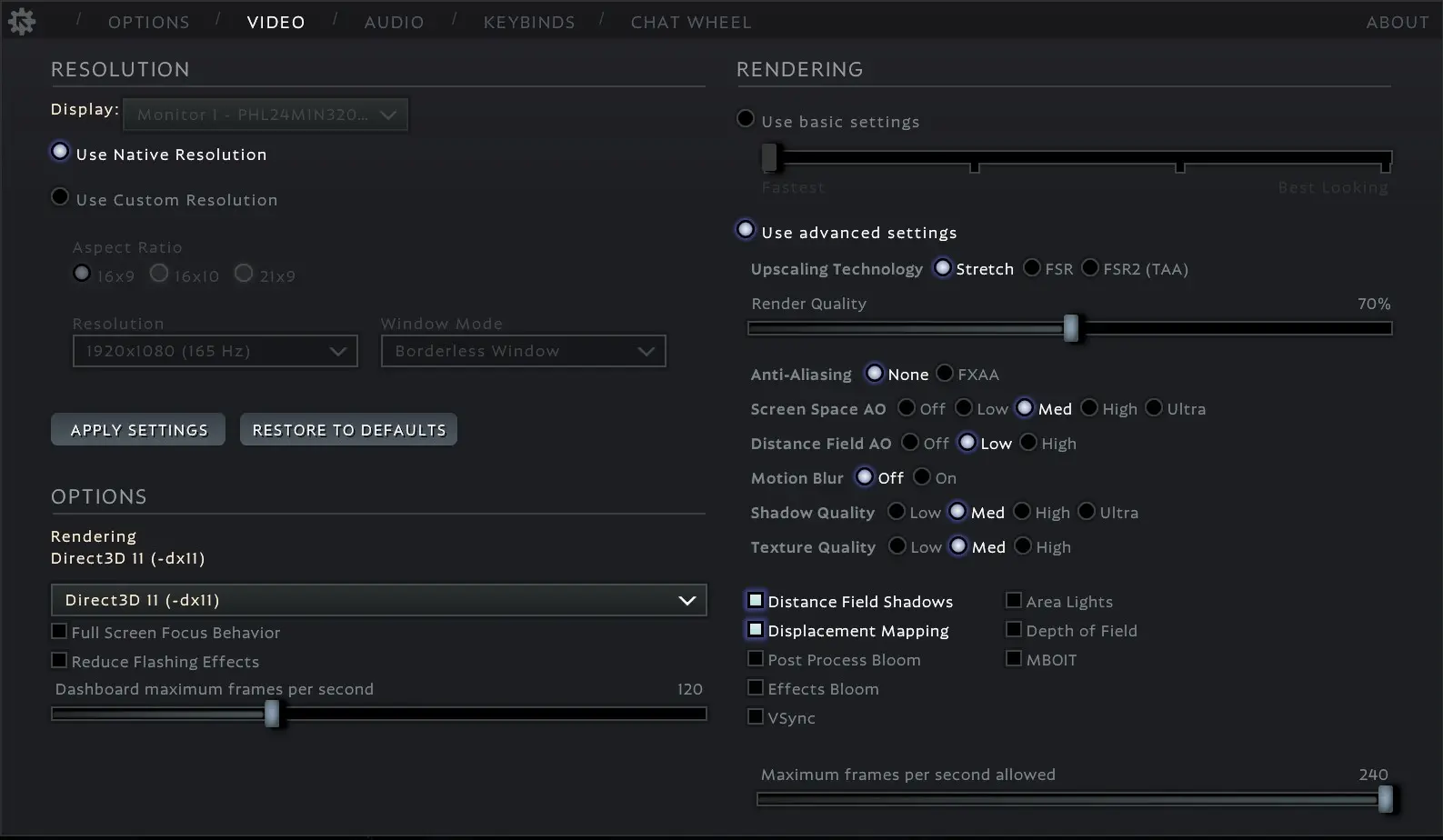 Deadlock mid PC specs settings screen