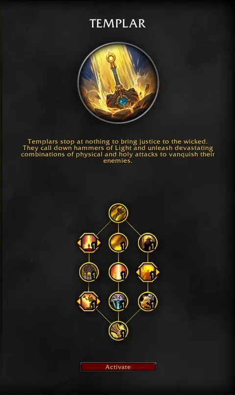 The Templar talents for Ret Paladin in WoW: The War Within