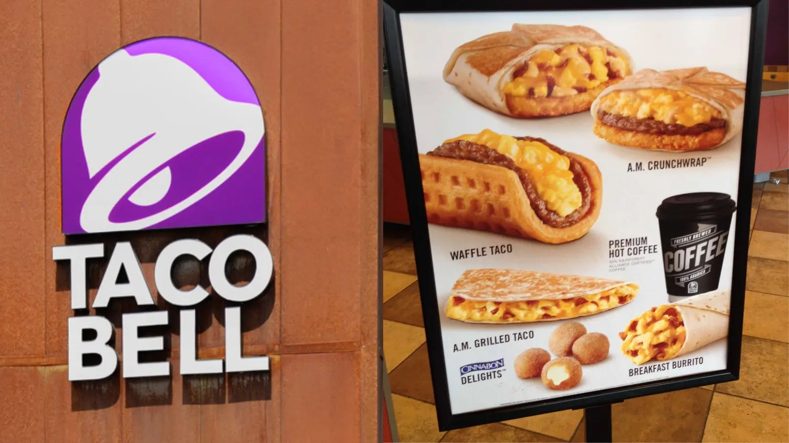 taco bell breakfast menu and logo.