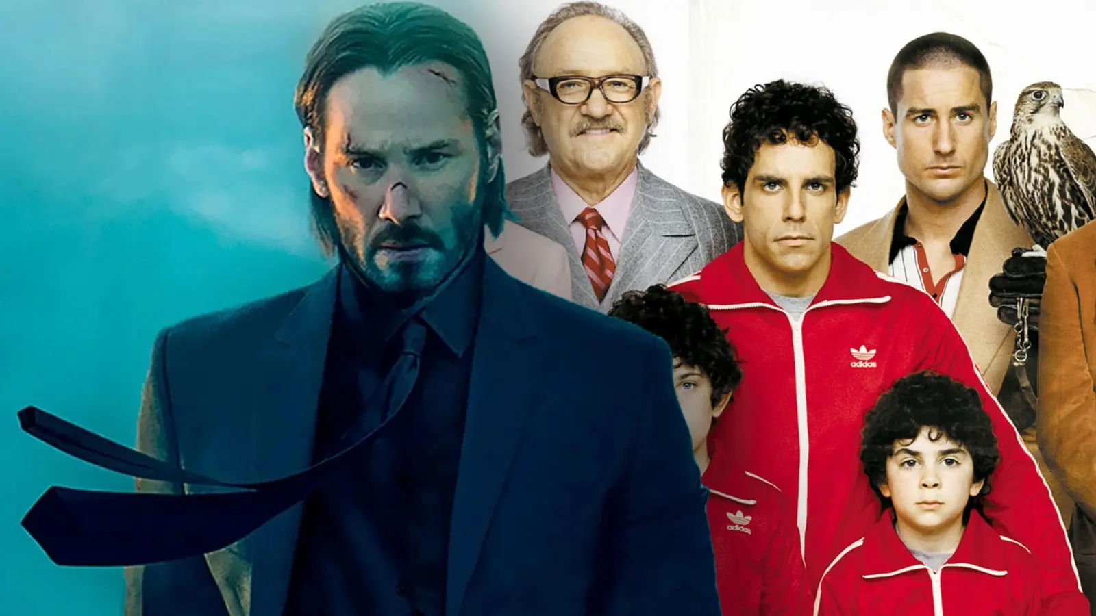 Keanu Reeves in John Wick and the cast of the Royal Tenenbaums