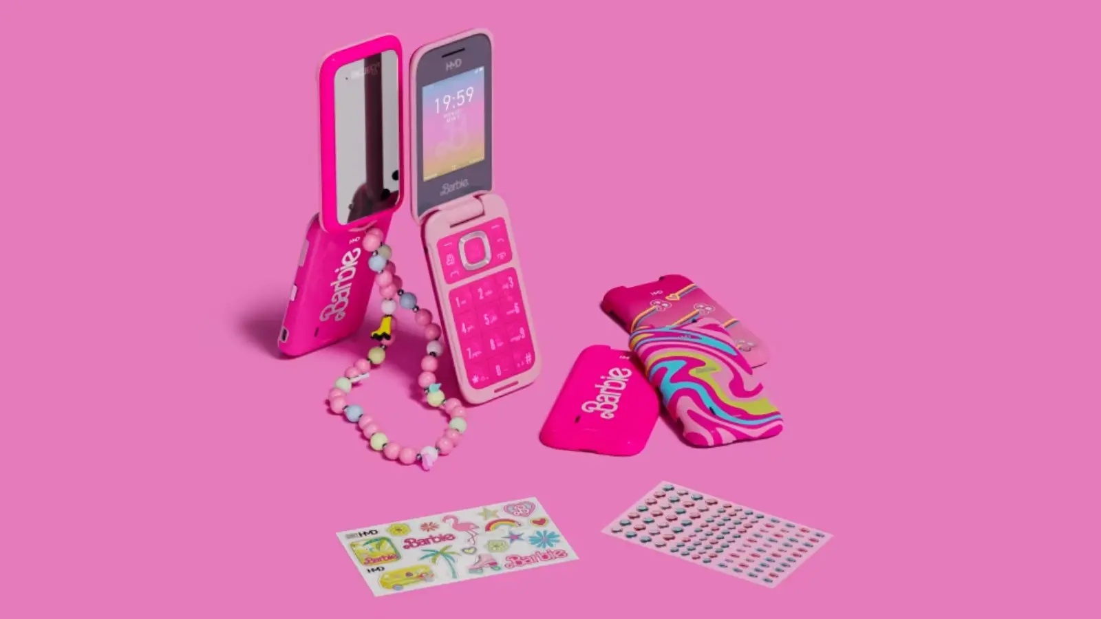 Official press image of the HMD Barbie Phone.