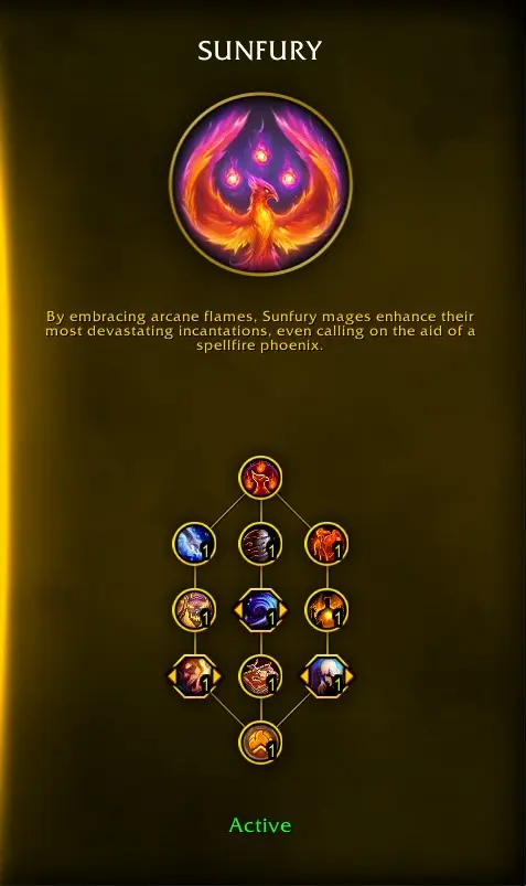 The Sunfury Hero Talent tree for Arcane Mage in The War Within