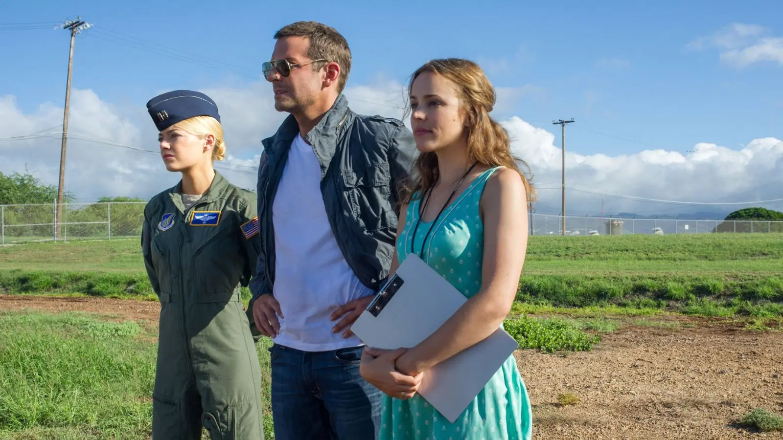 Emma Stone, Bradley Cooper, and Rachel McAdams in Aloha.