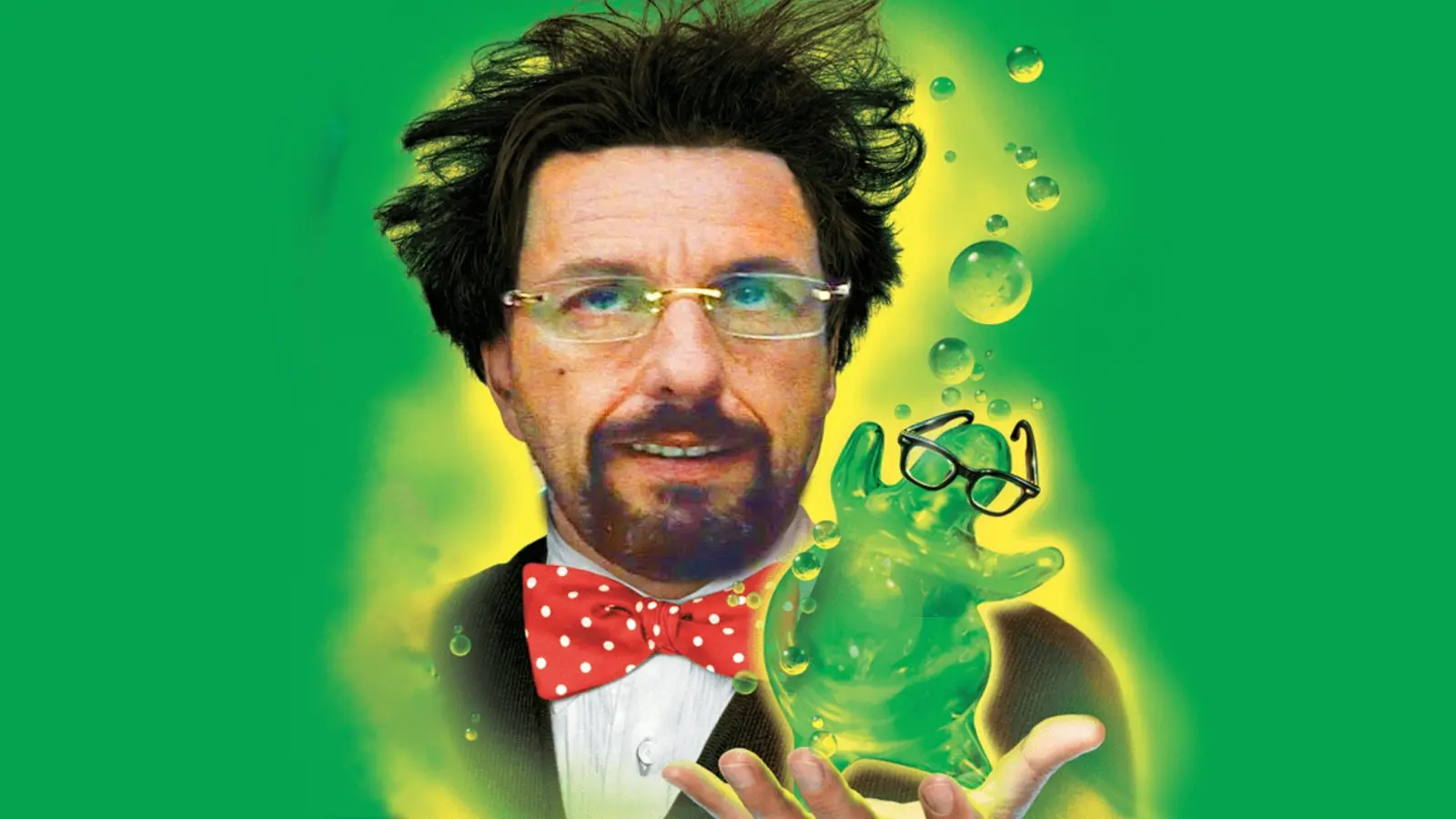 Adam Sandler's face from Uncut Gems edited onto the Flubber poster