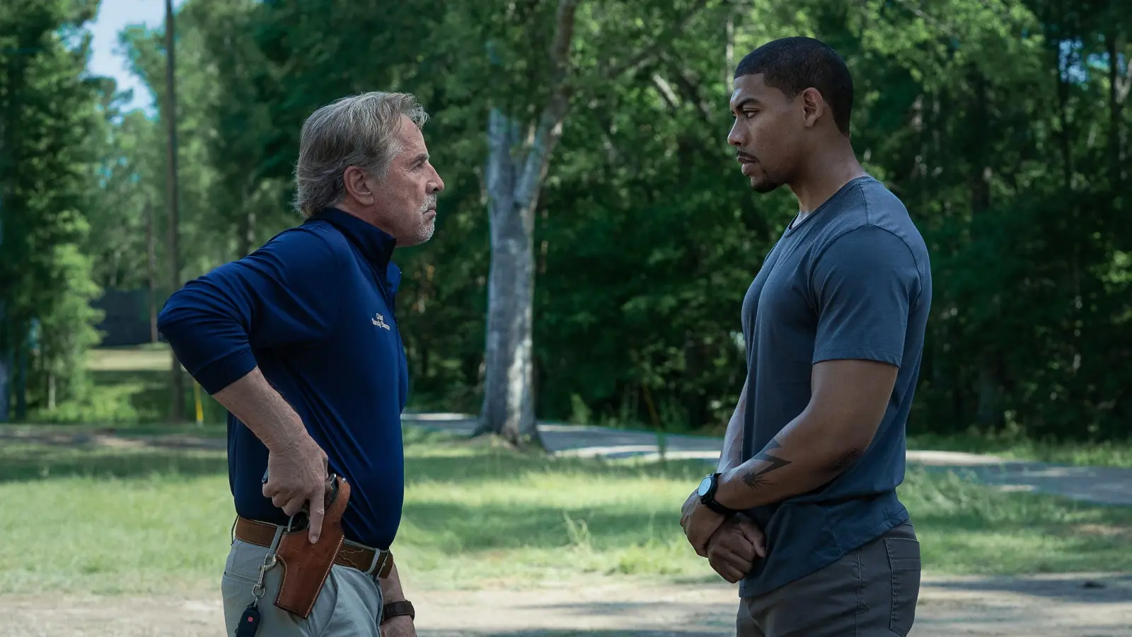 Don Johnson and Aaron Pierre in Rebel Ridge