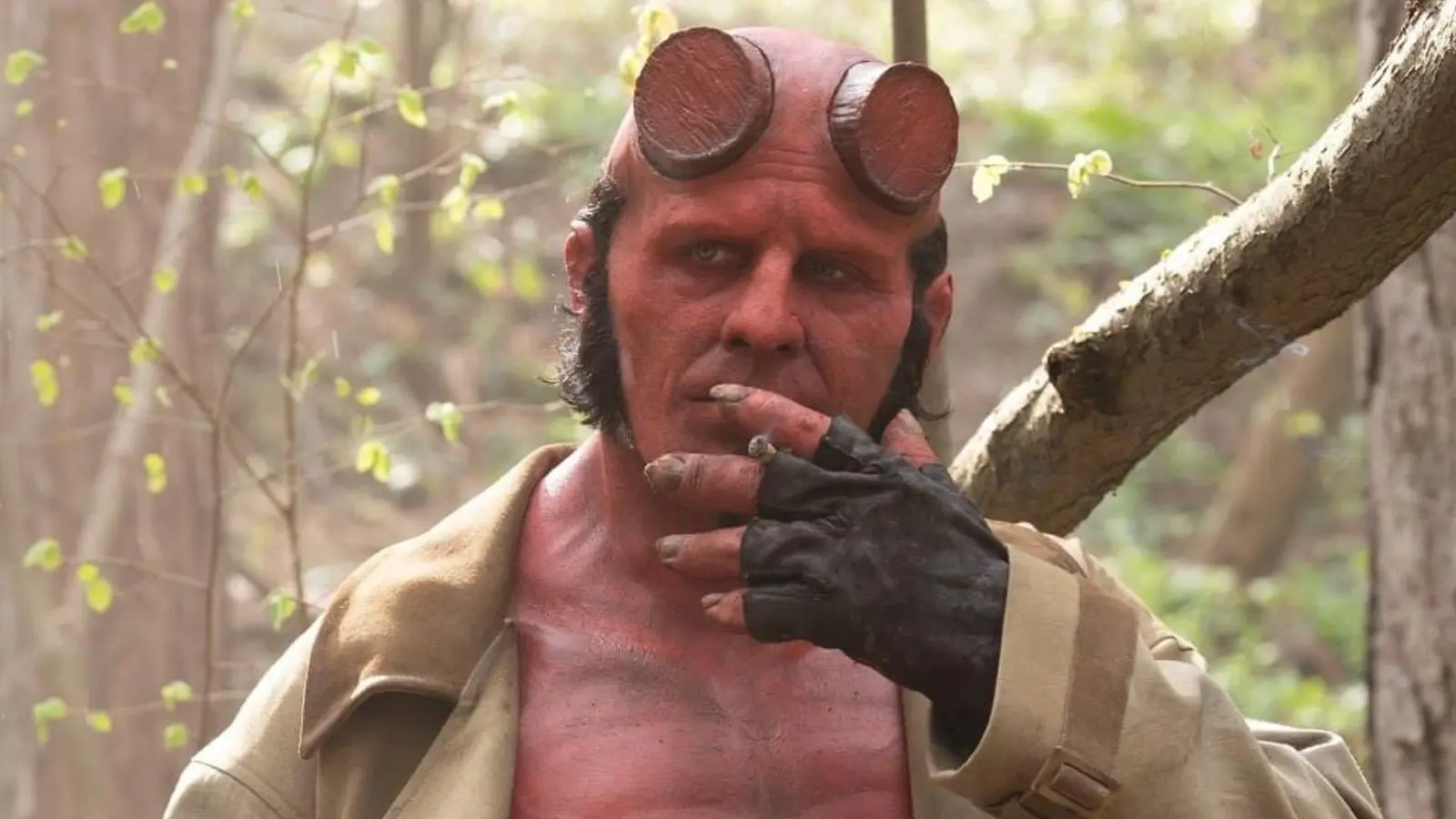 Hellboy smoking a cigarette in The Crooked Man.