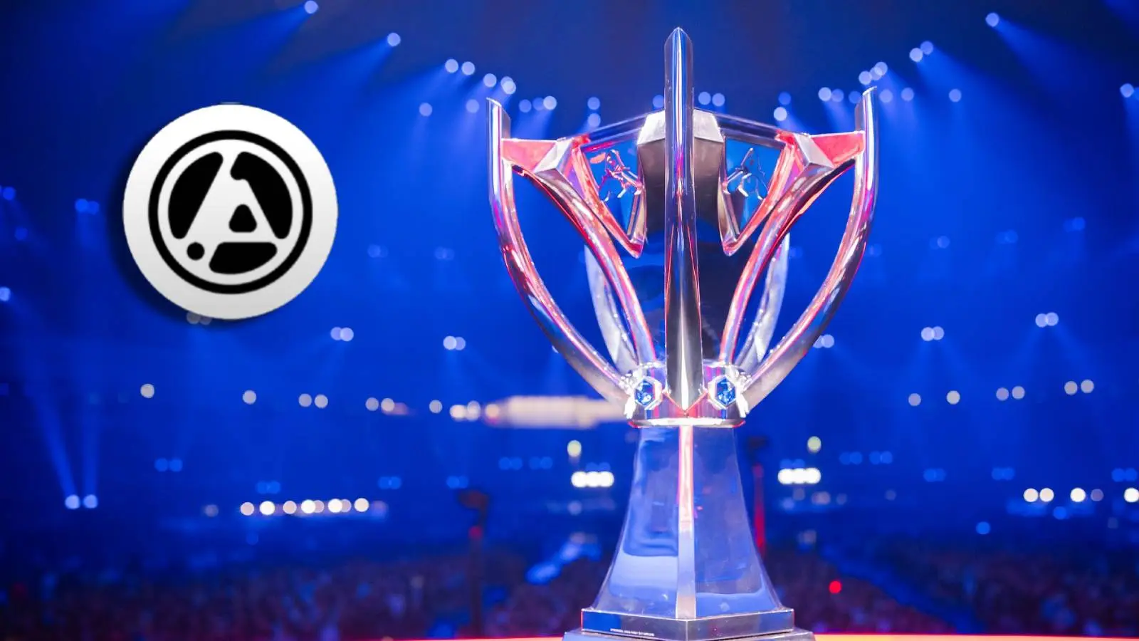 LoL Worlds 2023 trophy with Linkin Park logo