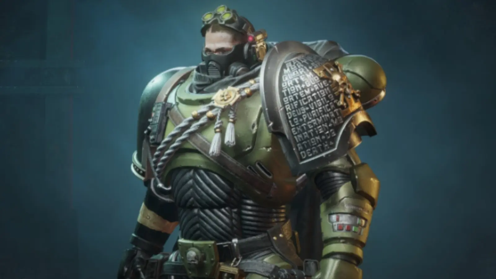 A screenshot featuring Space Marine 2 character customization.