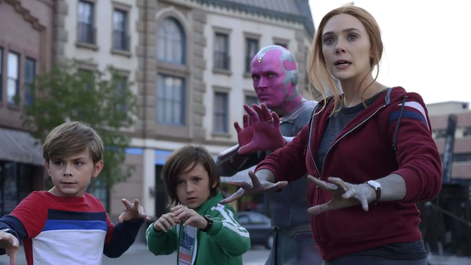 Scarlet Witch, Vision, and the their kids in Wandavision