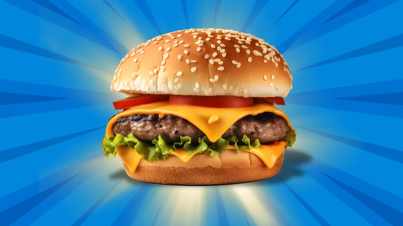 a cheeseburger with a. blue background