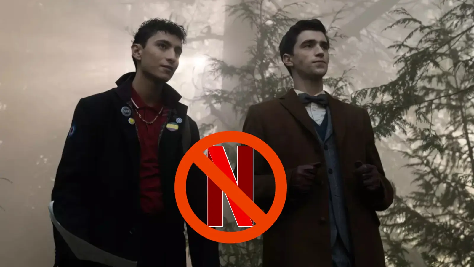 Netflix Cancels hashtag explained: George Rexstrew as Edwin Payne and Jayden Revri as Charles Rowland in the Dead Boy Detectives