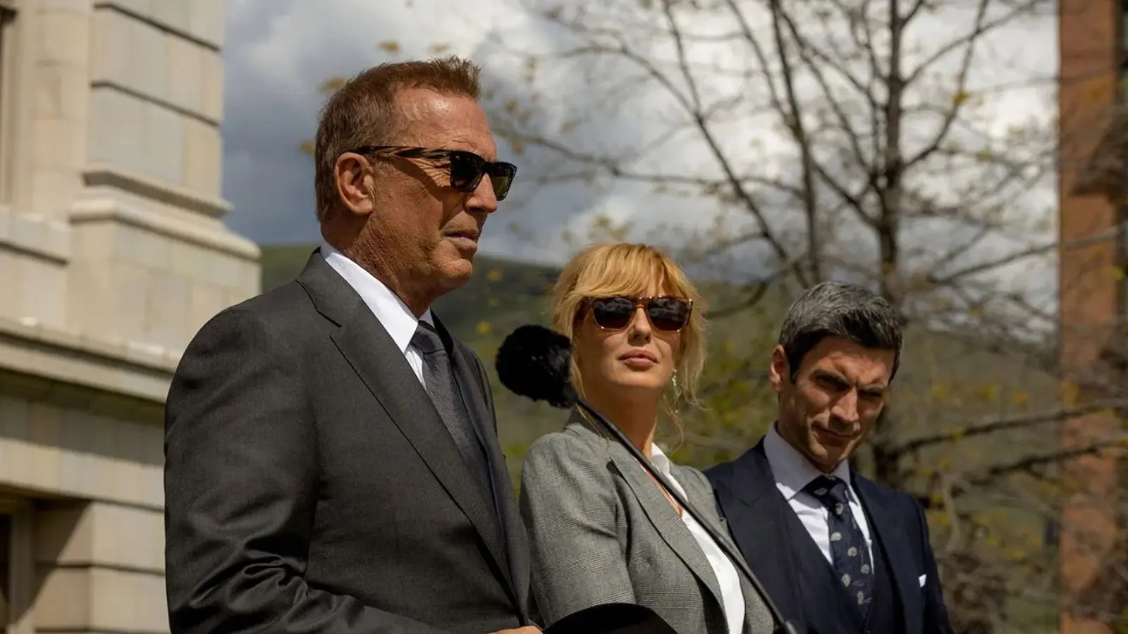 Yellowstone: Kevin Costner, Kelly Reilly, and Wes Bentley as John, Beth, and Jamie