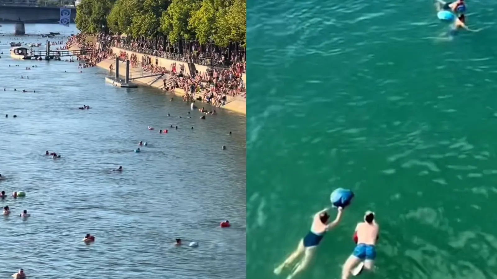 locals in swizerland swim home in river