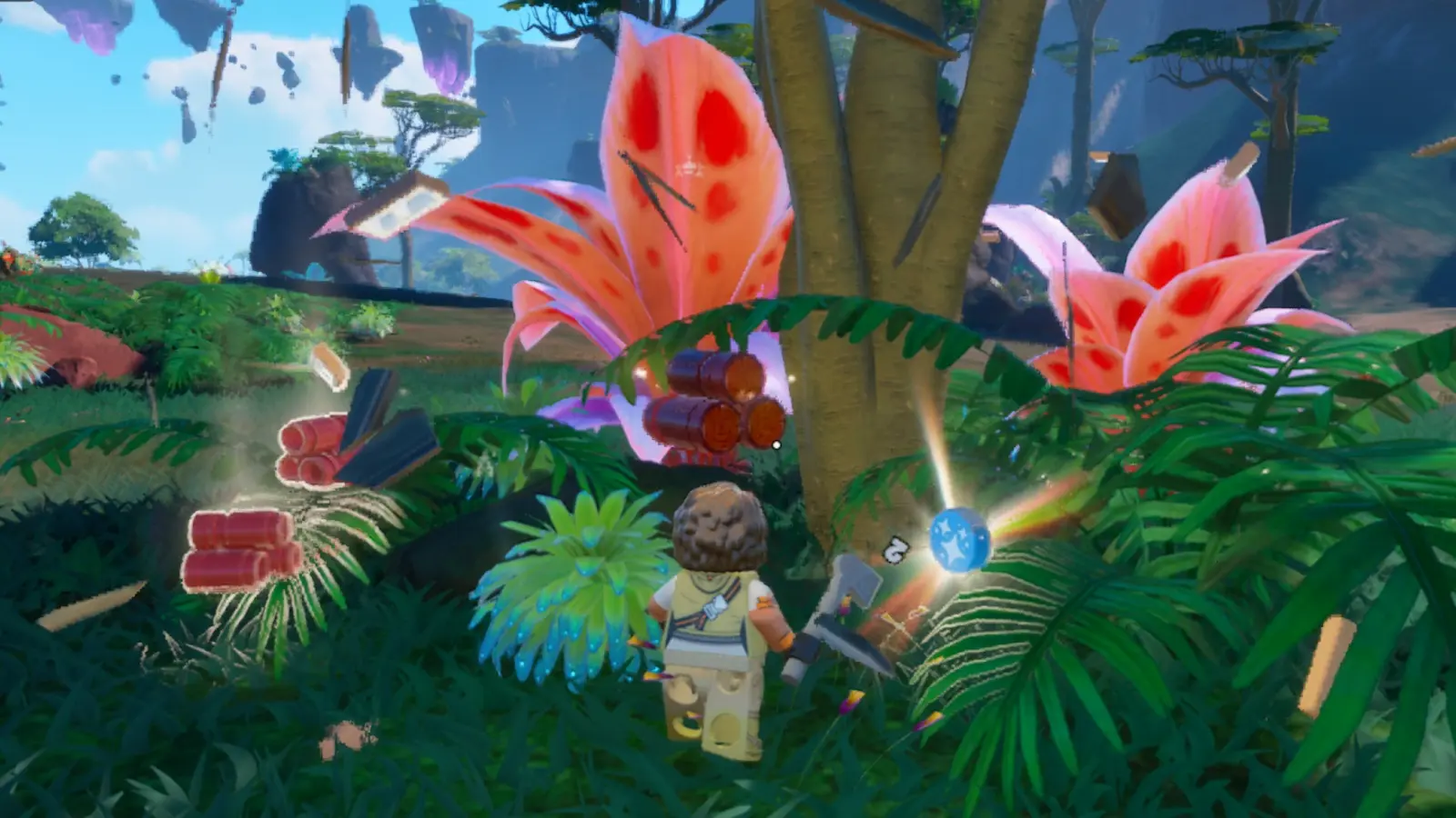 A screenshot featuring Mahogany Wood in LEGO Fortnite.