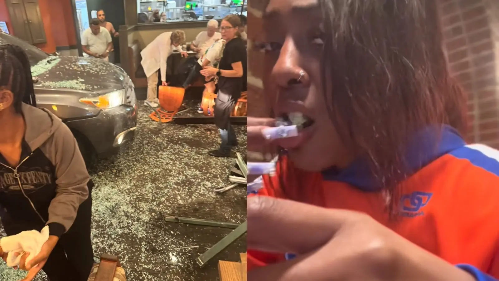 tiktoker filming mukbang interrupted by car crash