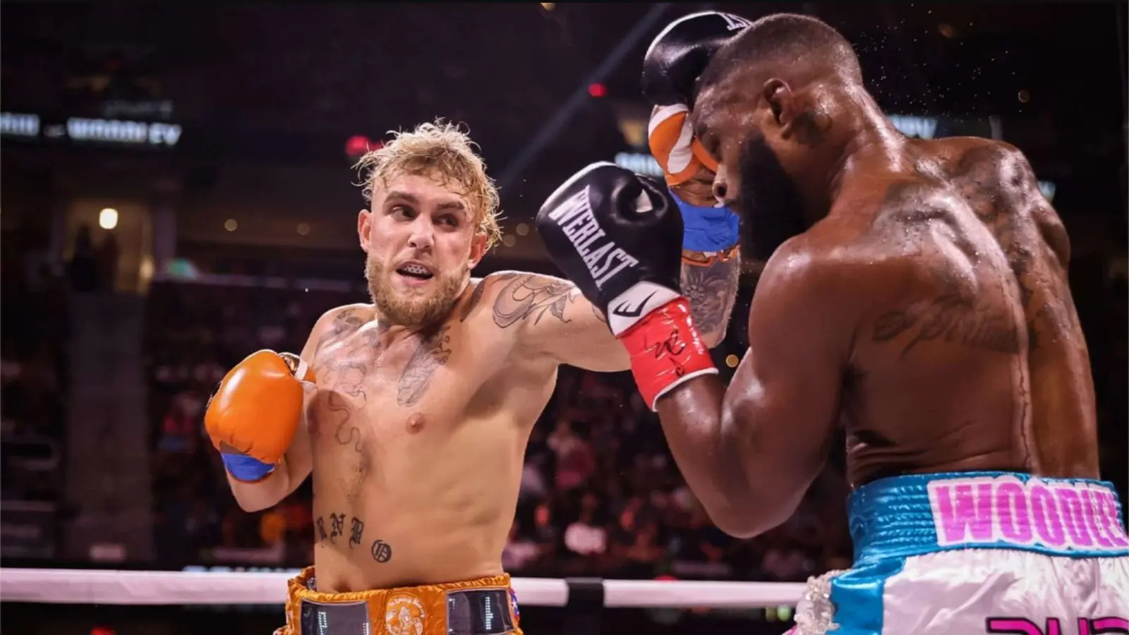 Jake Paul and Tyron Woodley in a boxing match