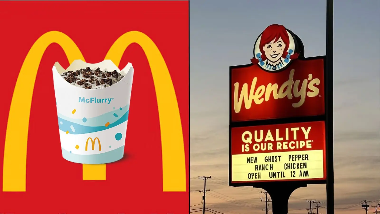 Wendys logo alongside McDonald's logo with McFlurry inside