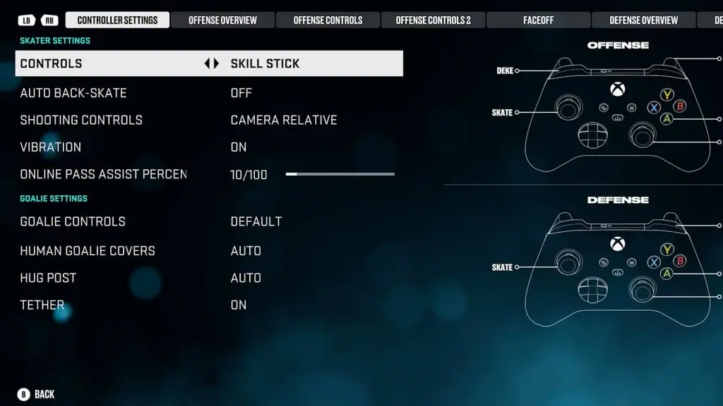 Controller settings NHL 25