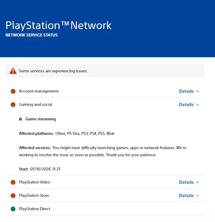 PSN server status