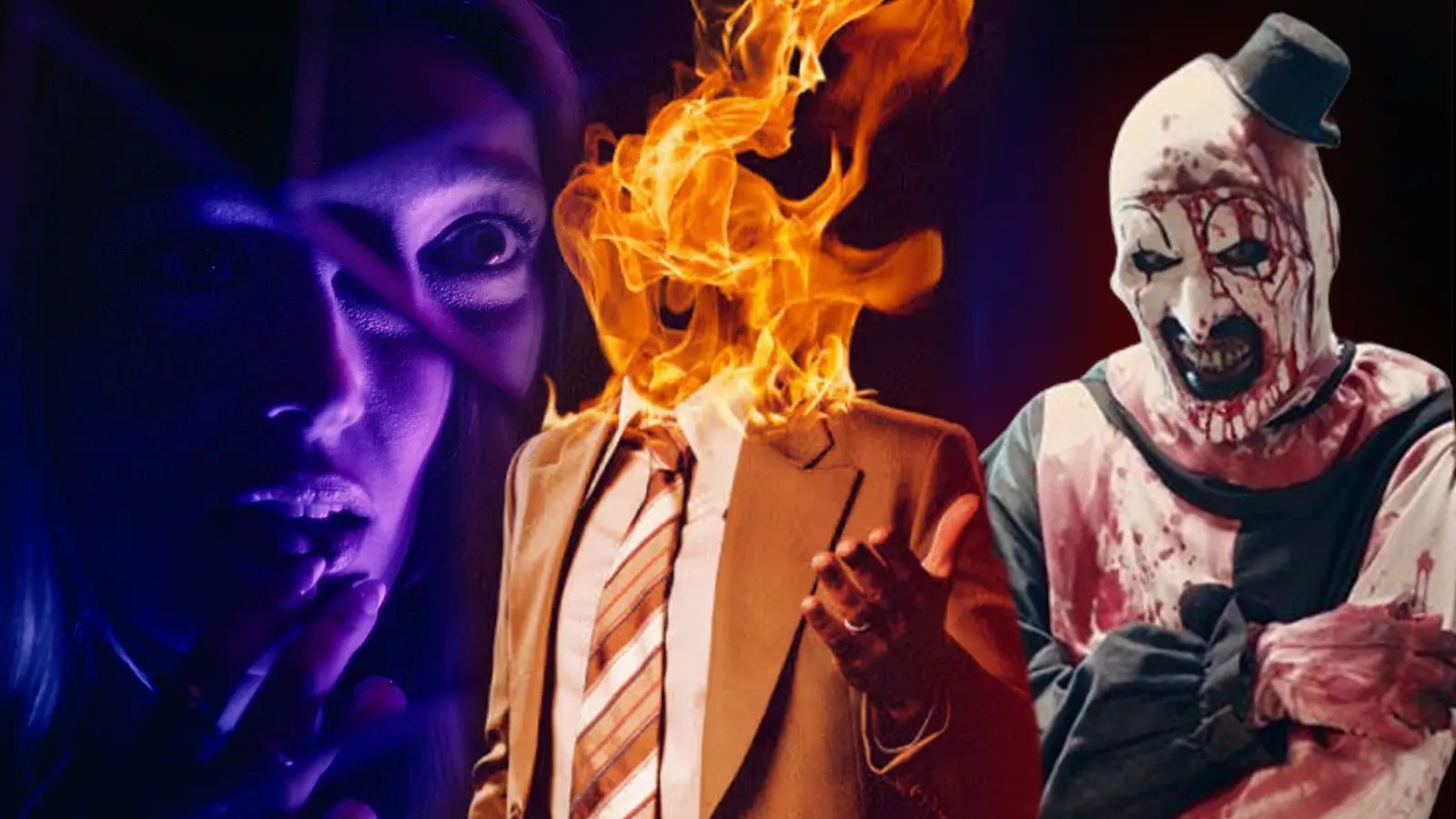 Images from It's What's Inside, Late Night with the Devil and Terrifier 2