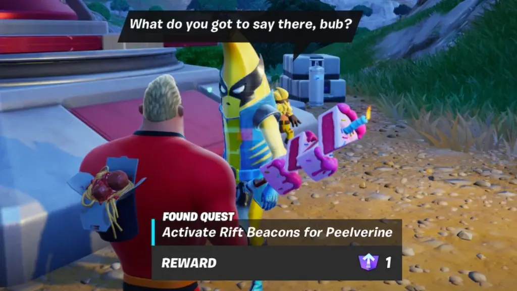 A screenshot featuring the Peelverine NPC in Fortnite.