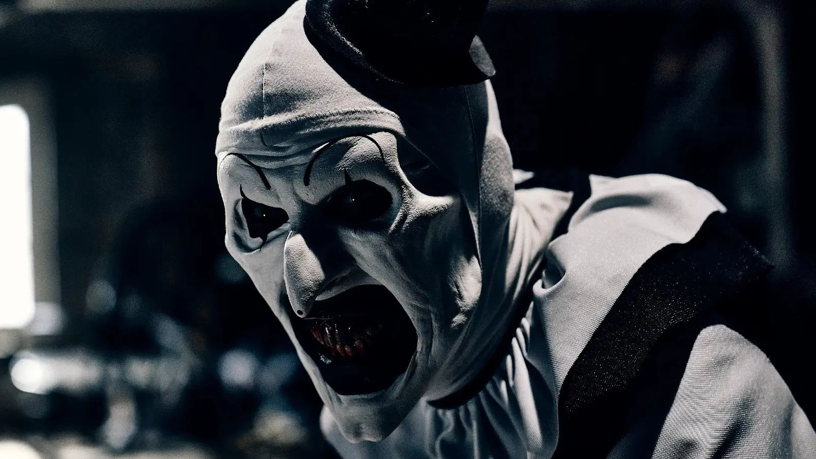 Art the Clown from the Terrifier movies looking scary.