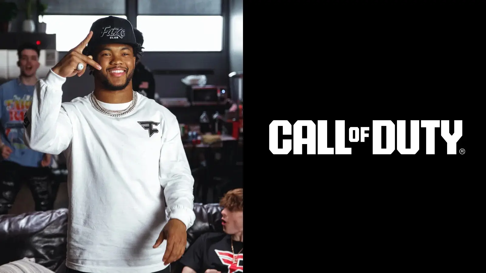 Image of Kyler Murray in FaZe Clan announcement video next to Call of Duty logo