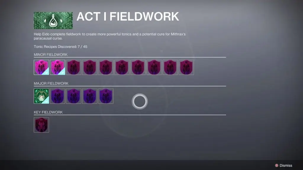 Act 1 Fieldwork screen in Destiny 2