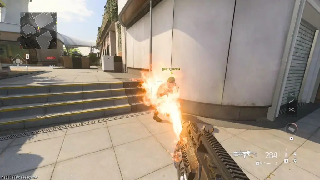 The JAK Purifier setting fire to another player in MW3.