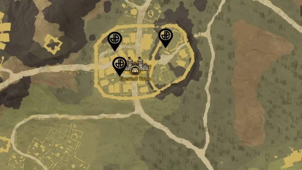 The faction locations in Everfall town in New World