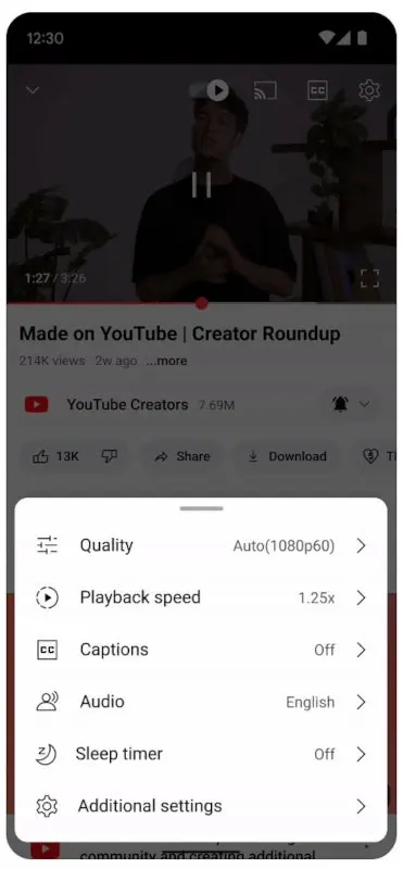 YouTube Sleep Timer setting