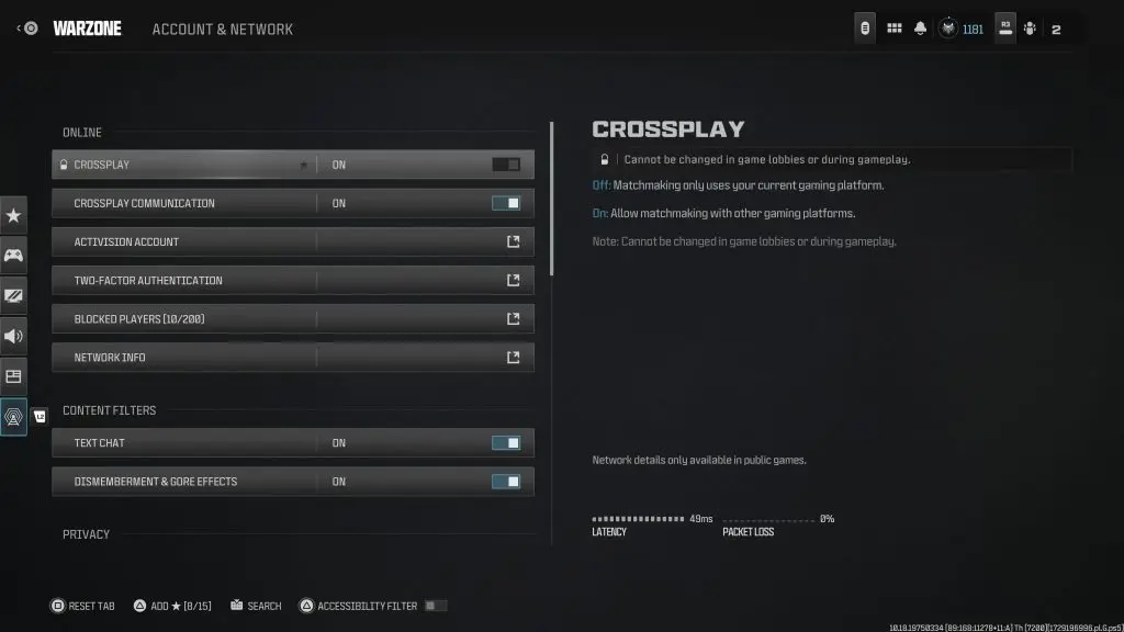 call of duty crossplay settings