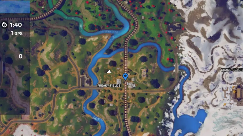 A screenshot featuring the Freaky Fields POI in Fortnite.