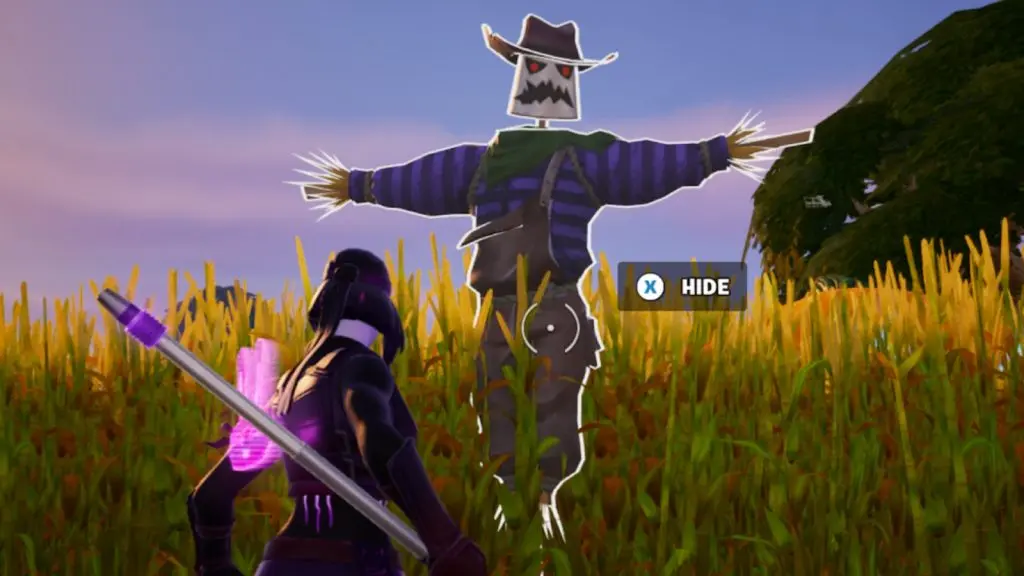 A screenshot featuring a scarecrow in Fortnitemares.