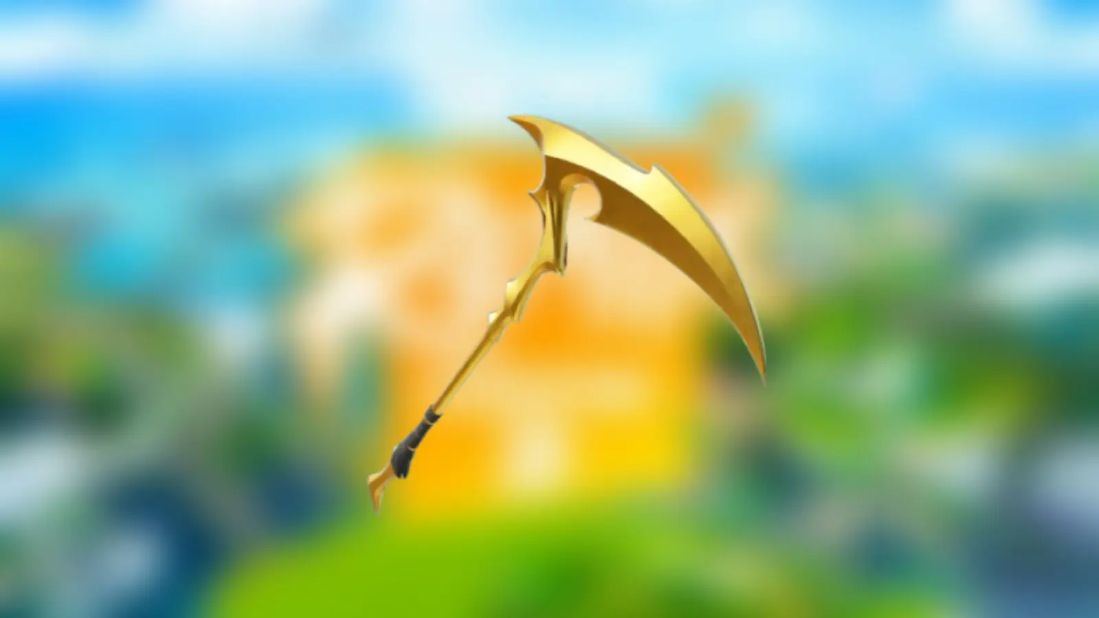 A screenshot featuring the Midas Golden Scythe Pickaxe in Fortnite.