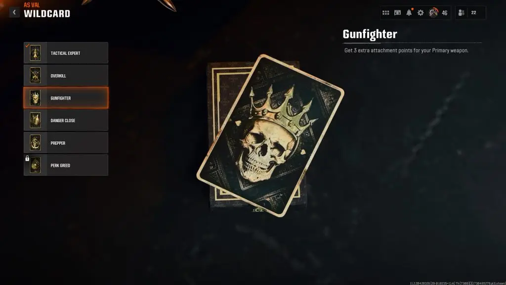 The Gunfighter wildcard on Black Ops 6's loadout menu.