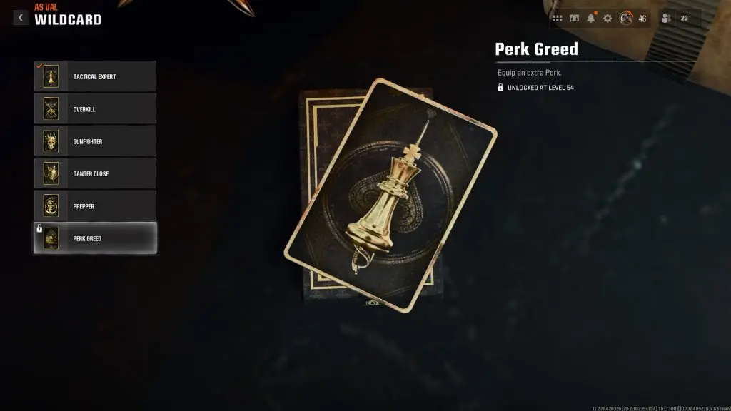 The Perk Greed wildcard on Black Ops 6's loadout menu.