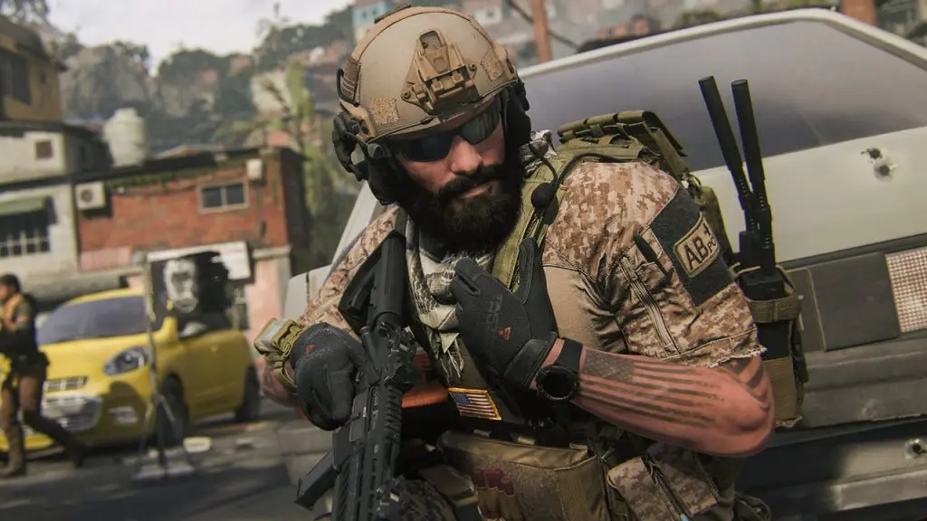 A Modern Warfare 3 player wearing sunglasses and a helmet