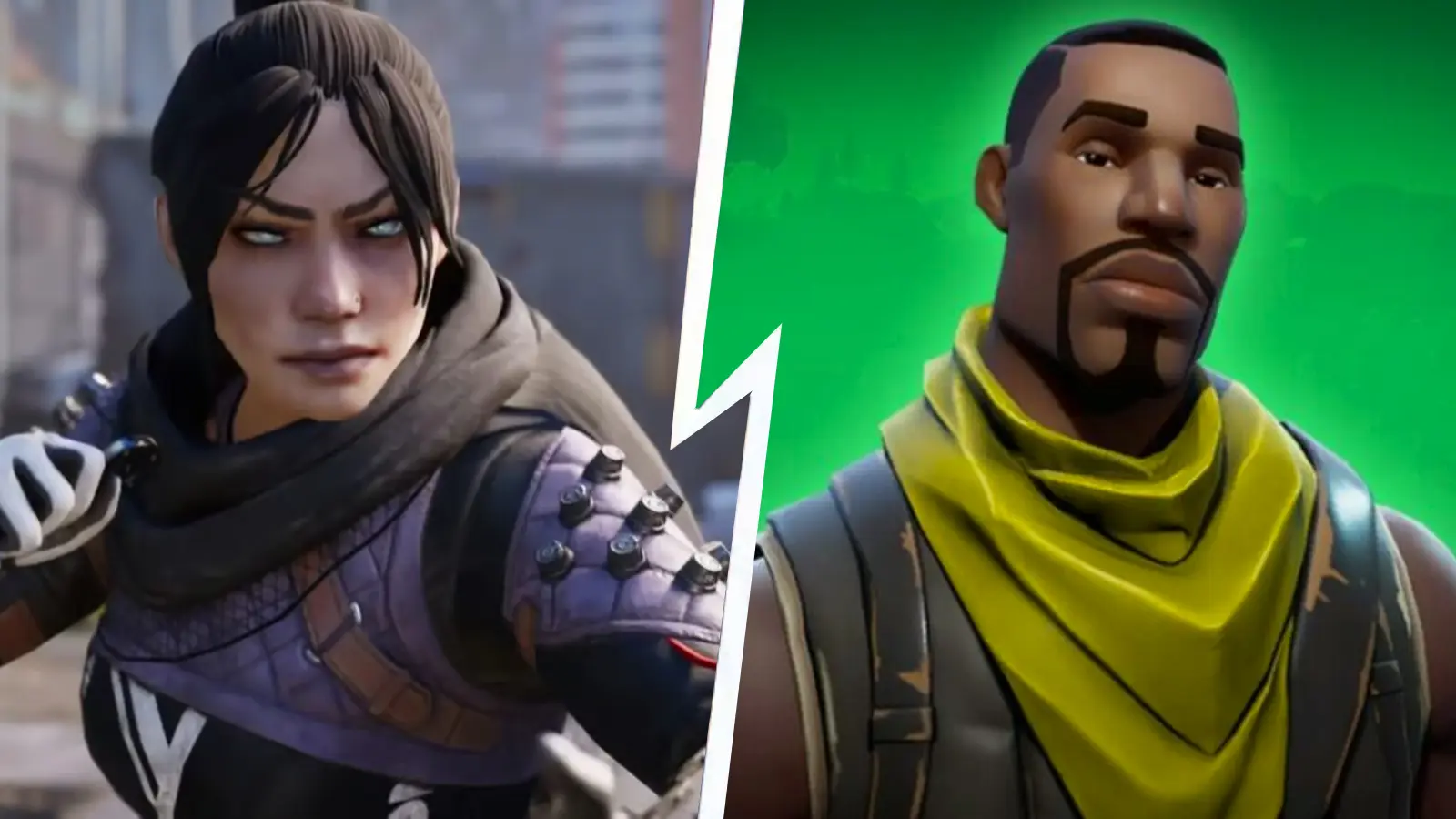 Apex Legends character Wraith side-by-side with a classic Fortnite skin.